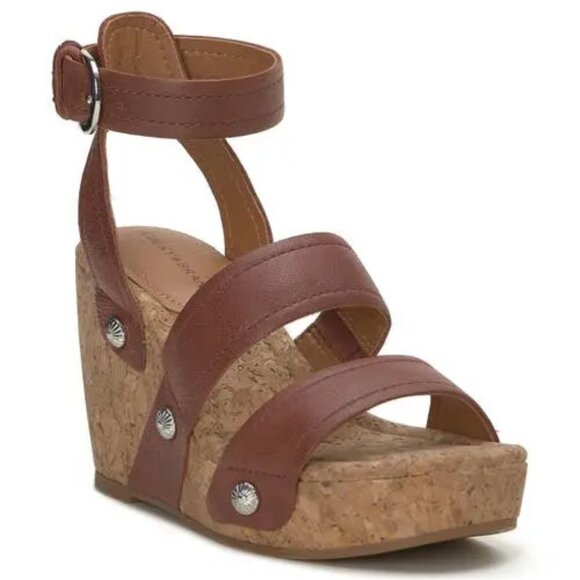 NIB Lucky Brand  Valintina ankle strap platform wedge sandal in Brownstone - Picture 1 of 15